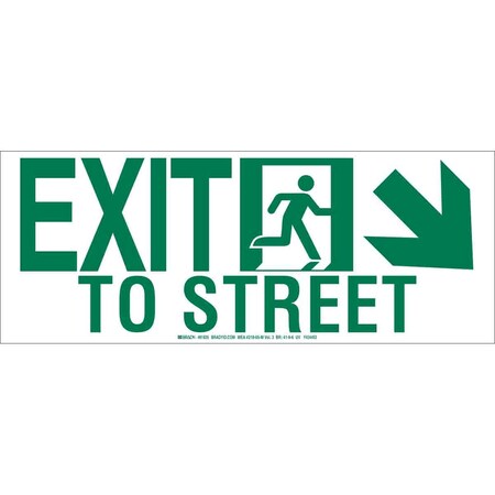 Brady Exit Sign, Polyester, 18" W, 7" H, Exit To Street, White 81835